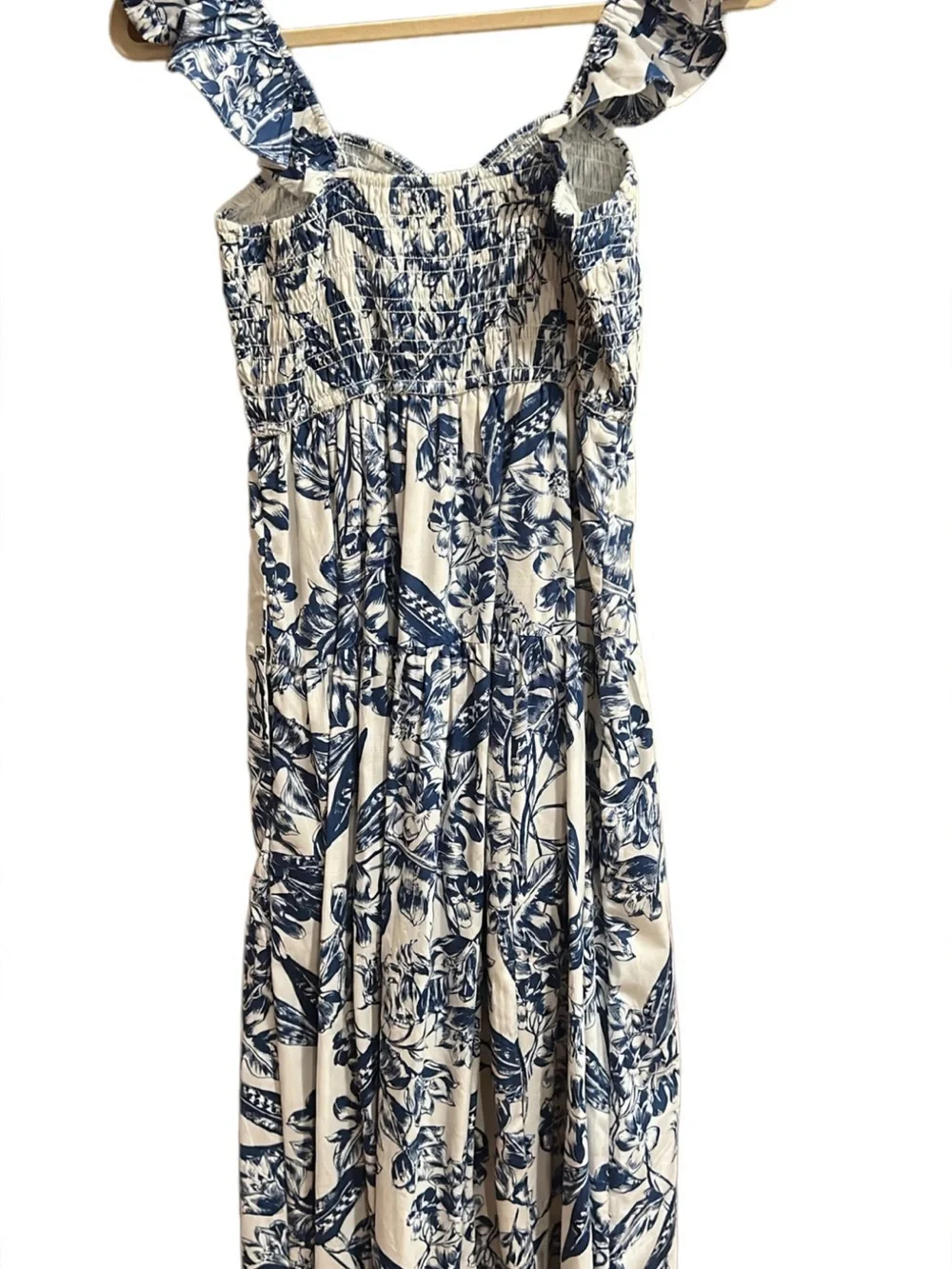 Abercrombie & Fitch Navy Floral Smocked Cream Maxi Dress